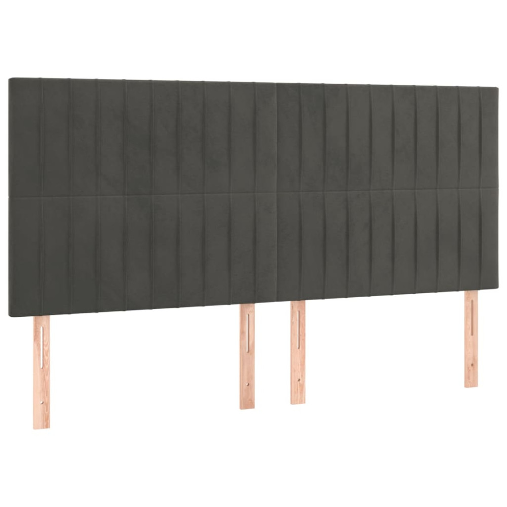 Produktbild för Sänggavel LED mörkgrå 160x5x118/128 cm sammet