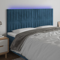 Produktbild för Sänggavel LED mörkblå 160x5x118/128 cm sammet