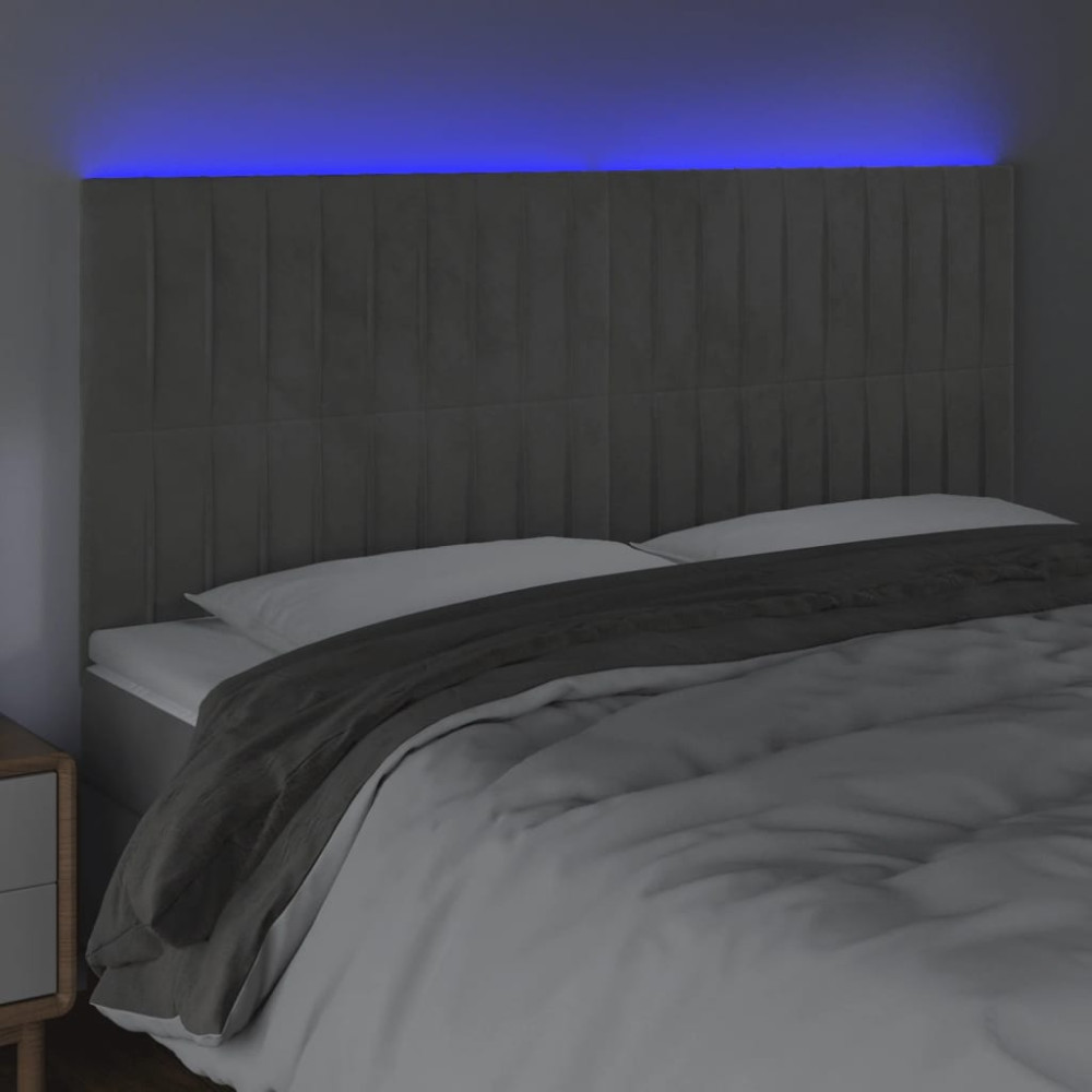 Produktbild för Sänggavel LED ljusgrå 180x5x118/128 cm sammet