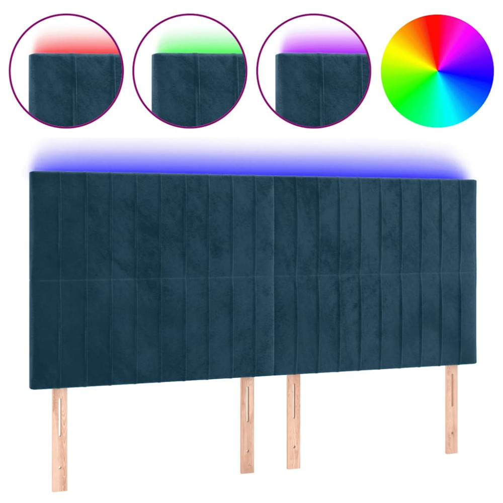 Produktbild för Sänggavel LED mörkblå 180x5x118/128 cm sammet