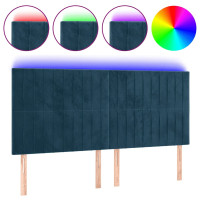 Produktbild för Sänggavel LED mörkblå 180x5x118/128 cm sammet