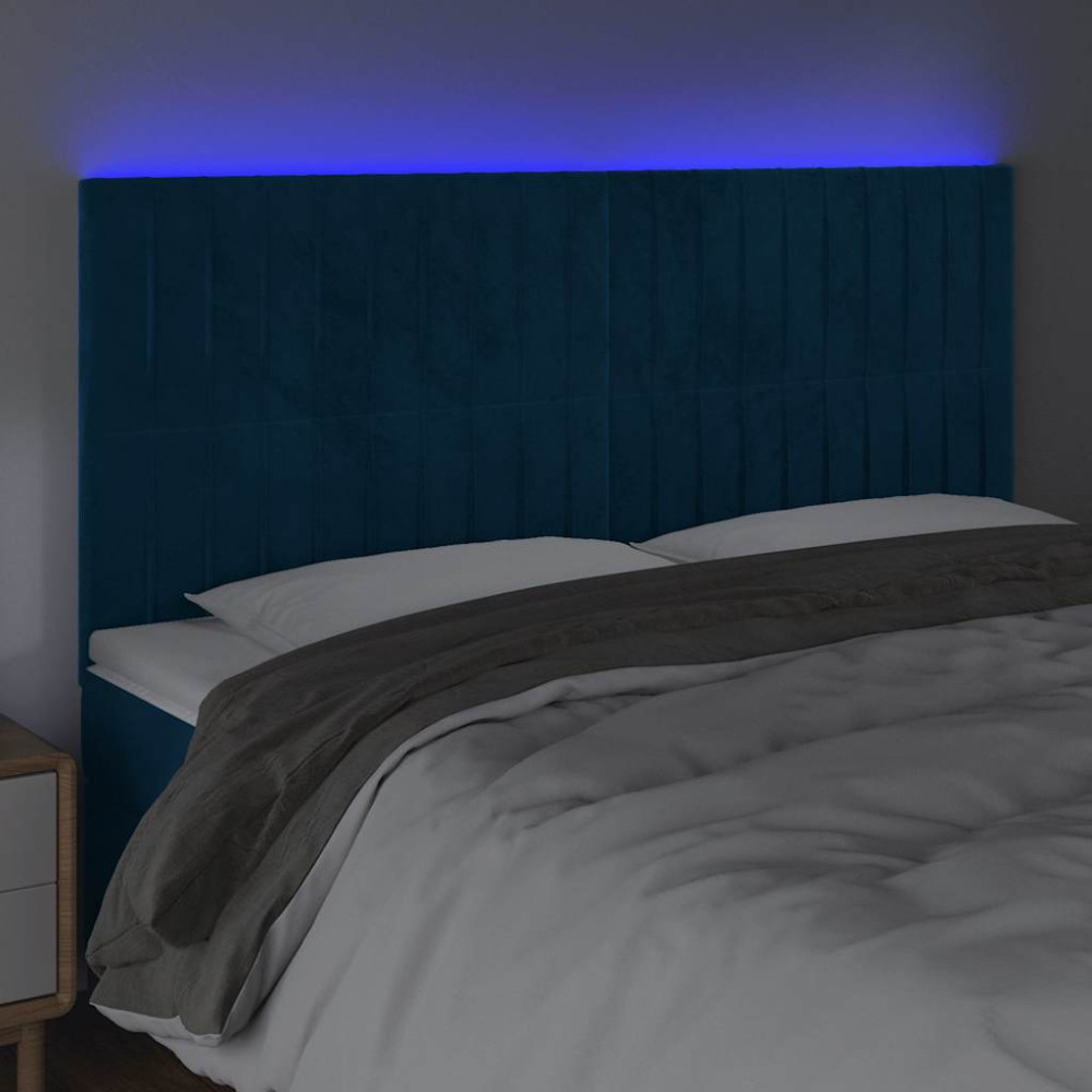 Produktbild för Sänggavel LED mörkblå 180x5x118/128 cm sammet