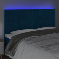 Produktbild för Sänggavel LED mörkblå 180x5x118/128 cm sammet