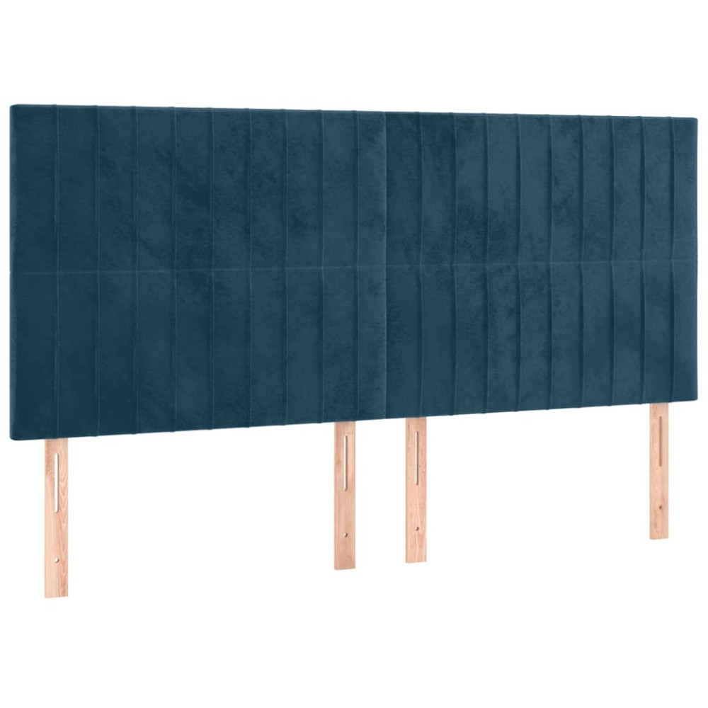 Produktbild för Sänggavel LED mörkblå 180x5x118/128 cm sammet