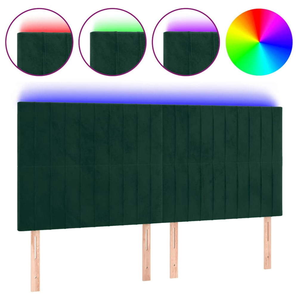 Produktbild för Sänggavel LED mörkgrön 200x5x118/128 cm sammet