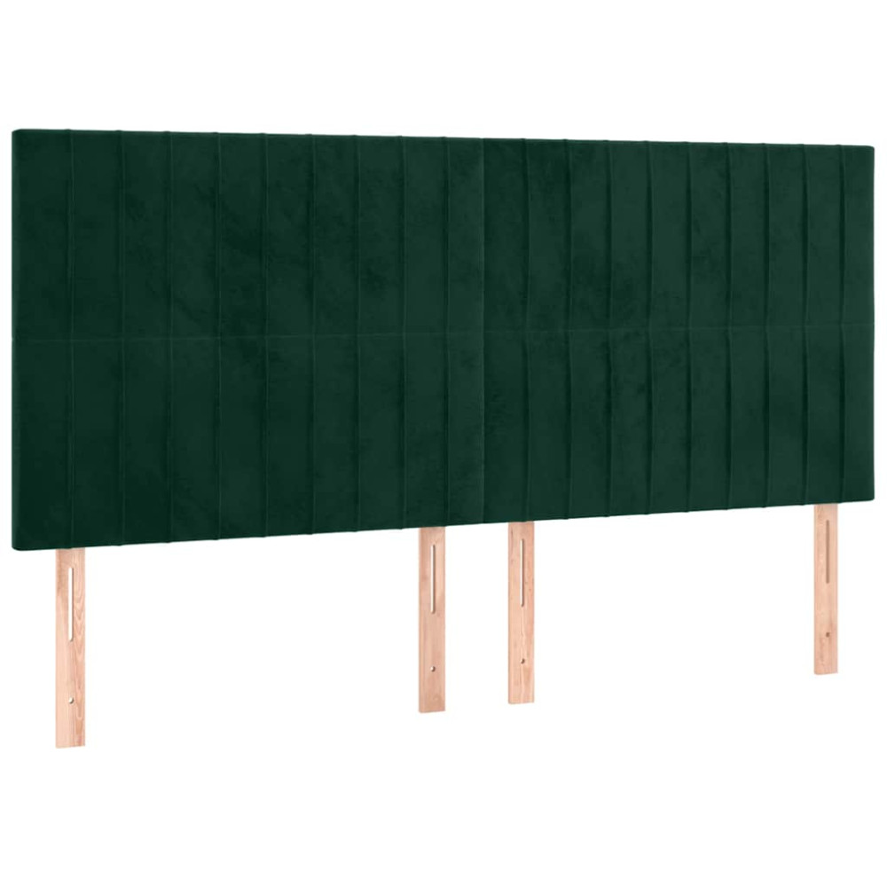 Produktbild för Sänggavel LED mörkgrön 200x5x118/128 cm sammet
