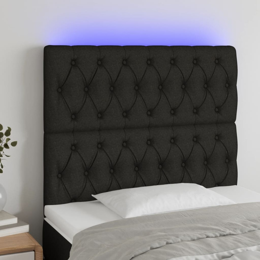 Produktbild för Sänggavel LED svart 90x7x118/128 cm tyg