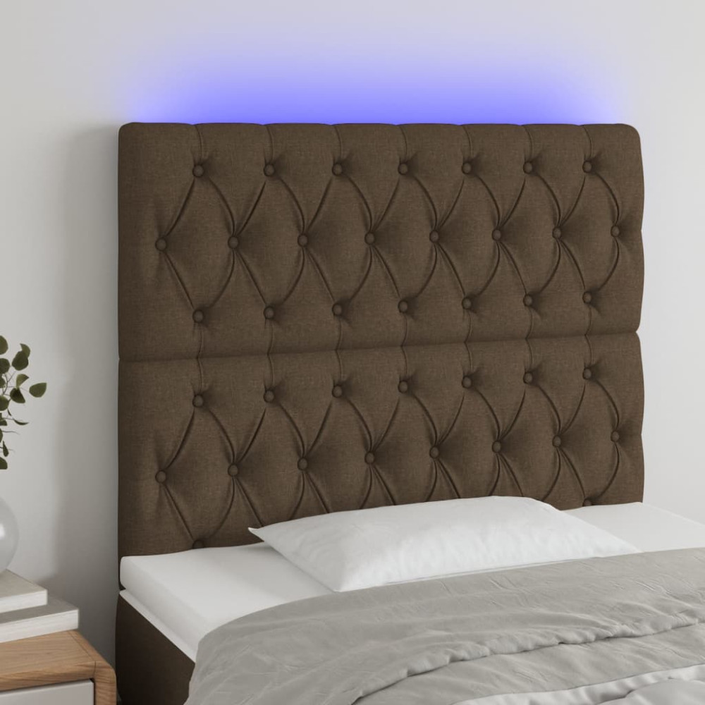 Produktbild för Sänggavel LED mörkbrun 90x7x118/128 cm tyg
