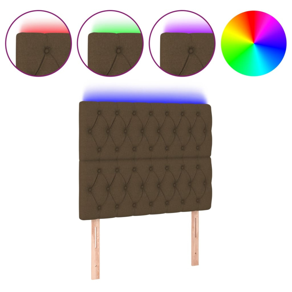 Produktbild för Sänggavel LED mörkbrun 90x7x118/128 cm tyg