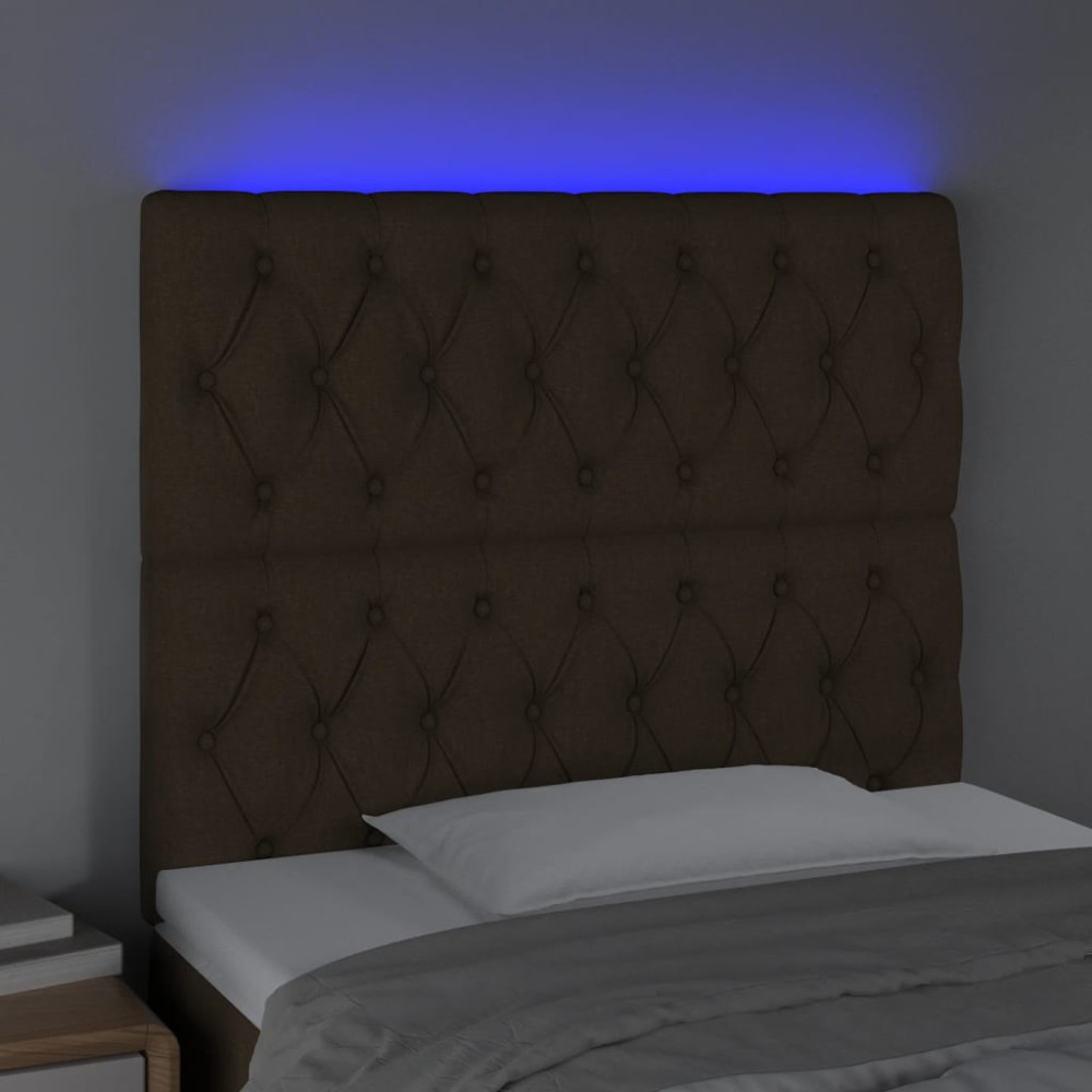 Produktbild för Sänggavel LED mörkbrun 90x7x118/128 cm tyg