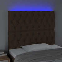 Produktbild för Sänggavel LED mörkbrun 90x7x118/128 cm tyg