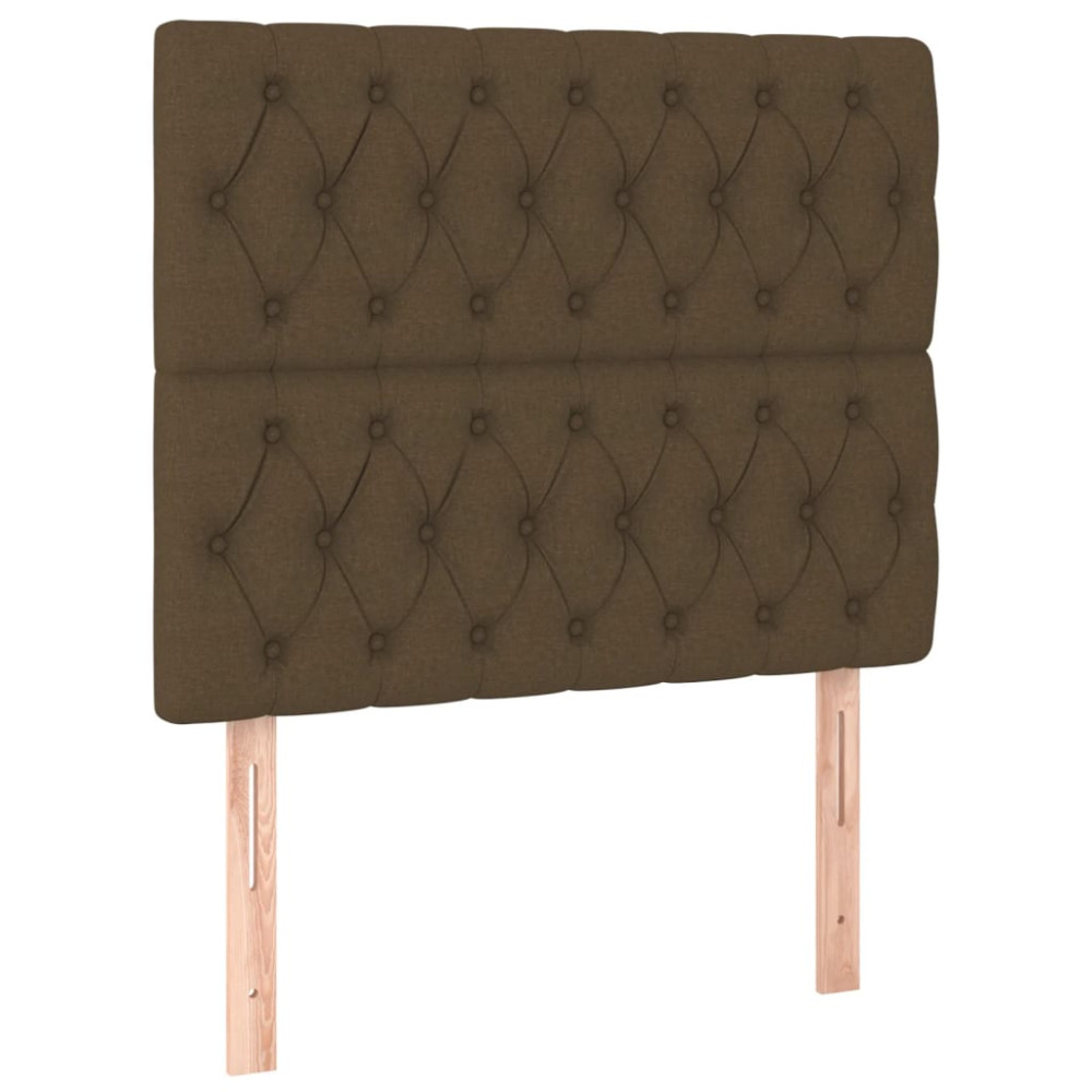 Produktbild för Sänggavel LED mörkbrun 90x7x118/128 cm tyg
