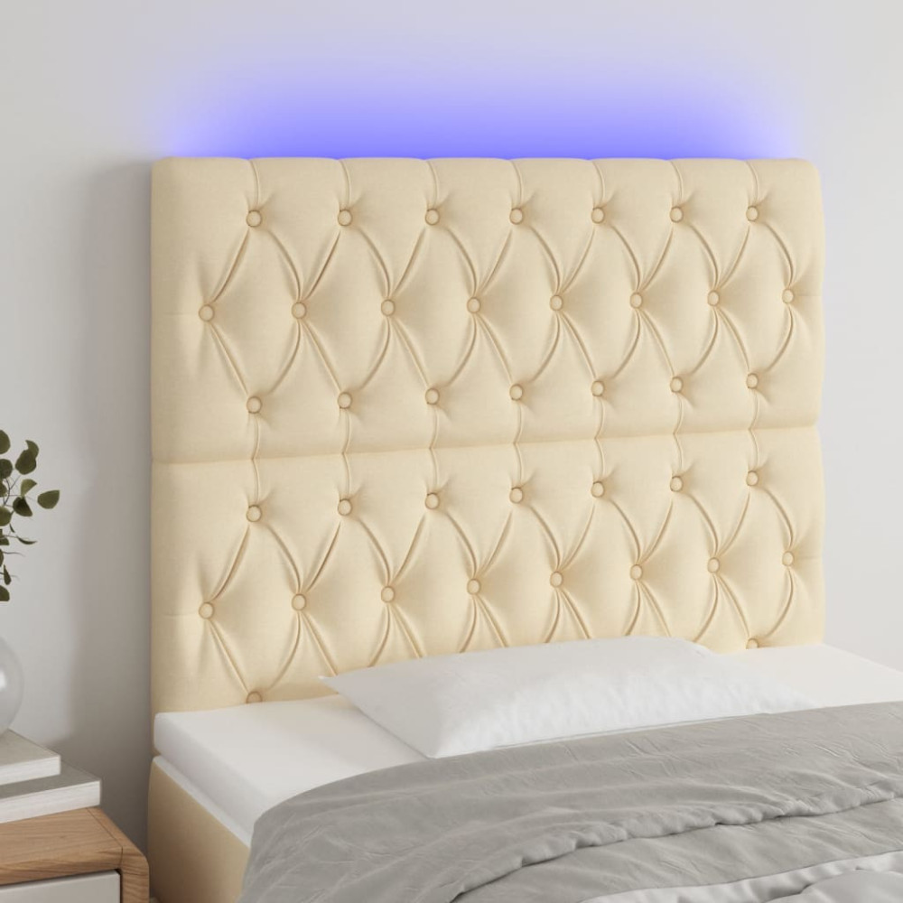 Produktbild för Sänggavel LED gräddvit 90x7x118/128 cm tyg