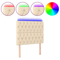 Produktbild för Sänggavel LED gräddvit 90x7x118/128 cm tyg