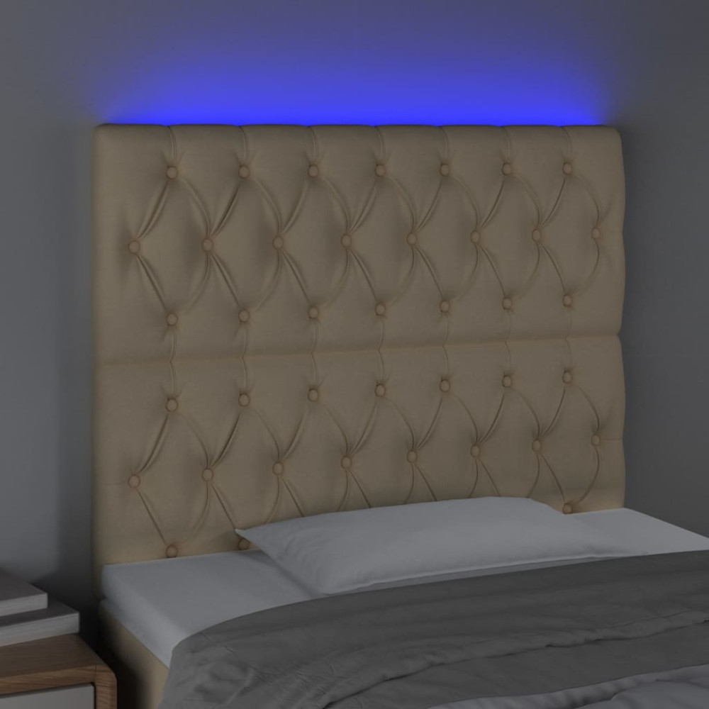 Produktbild för Sänggavel LED gräddvit 90x7x118/128 cm tyg