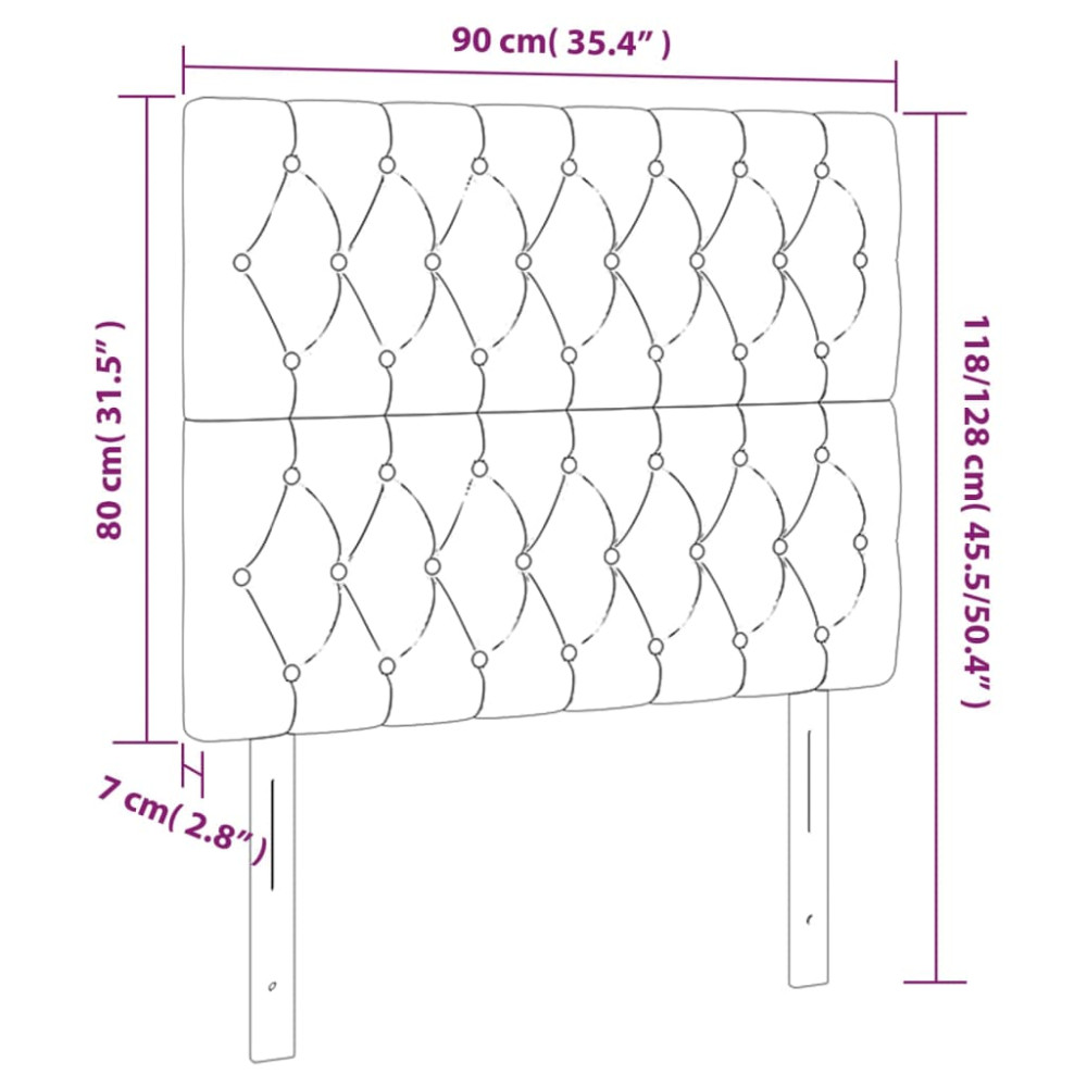 Produktbild för Sänggavel LED gräddvit 90x7x118/128 cm tyg