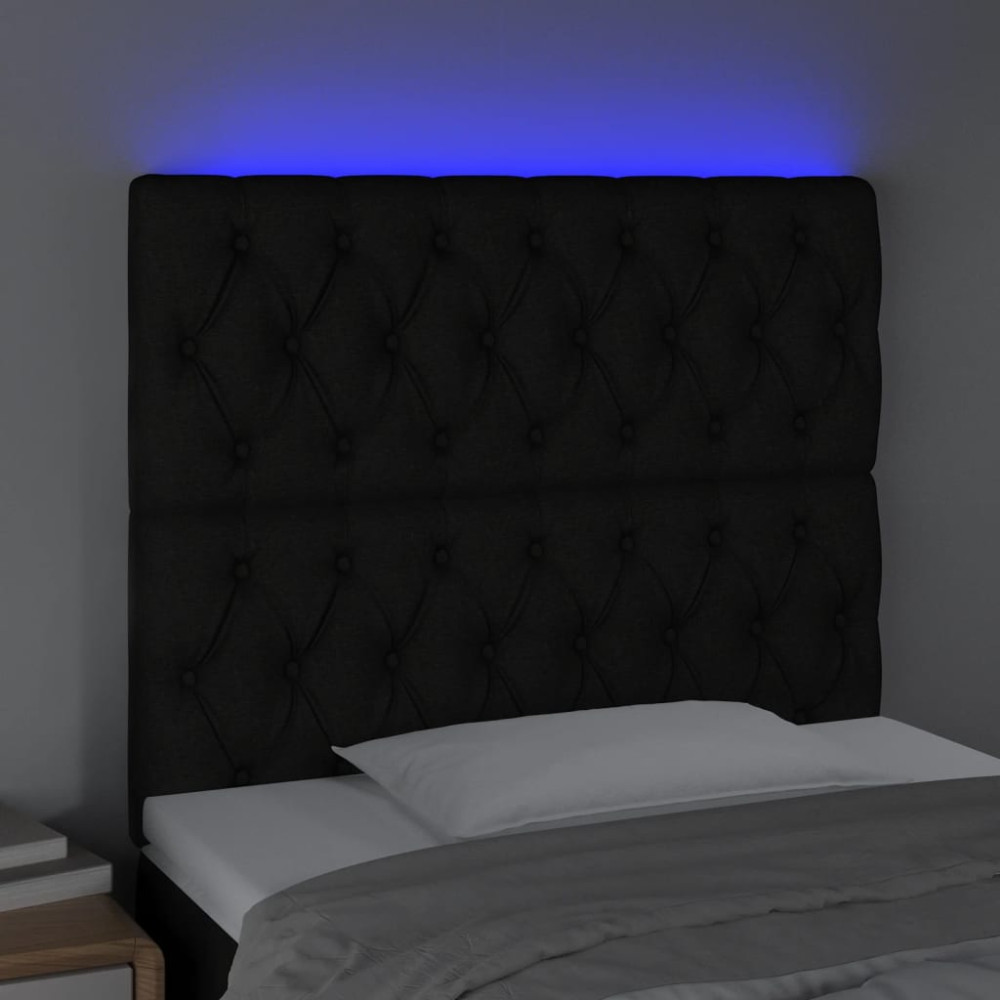 Produktbild för Sänggavel LED svart 100x7x118/128 cm tyg