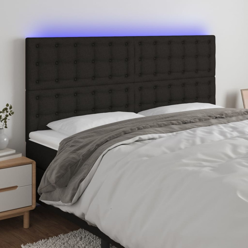 Produktbild för Sänggavel LED svart 160x5x118/128 cm tyg