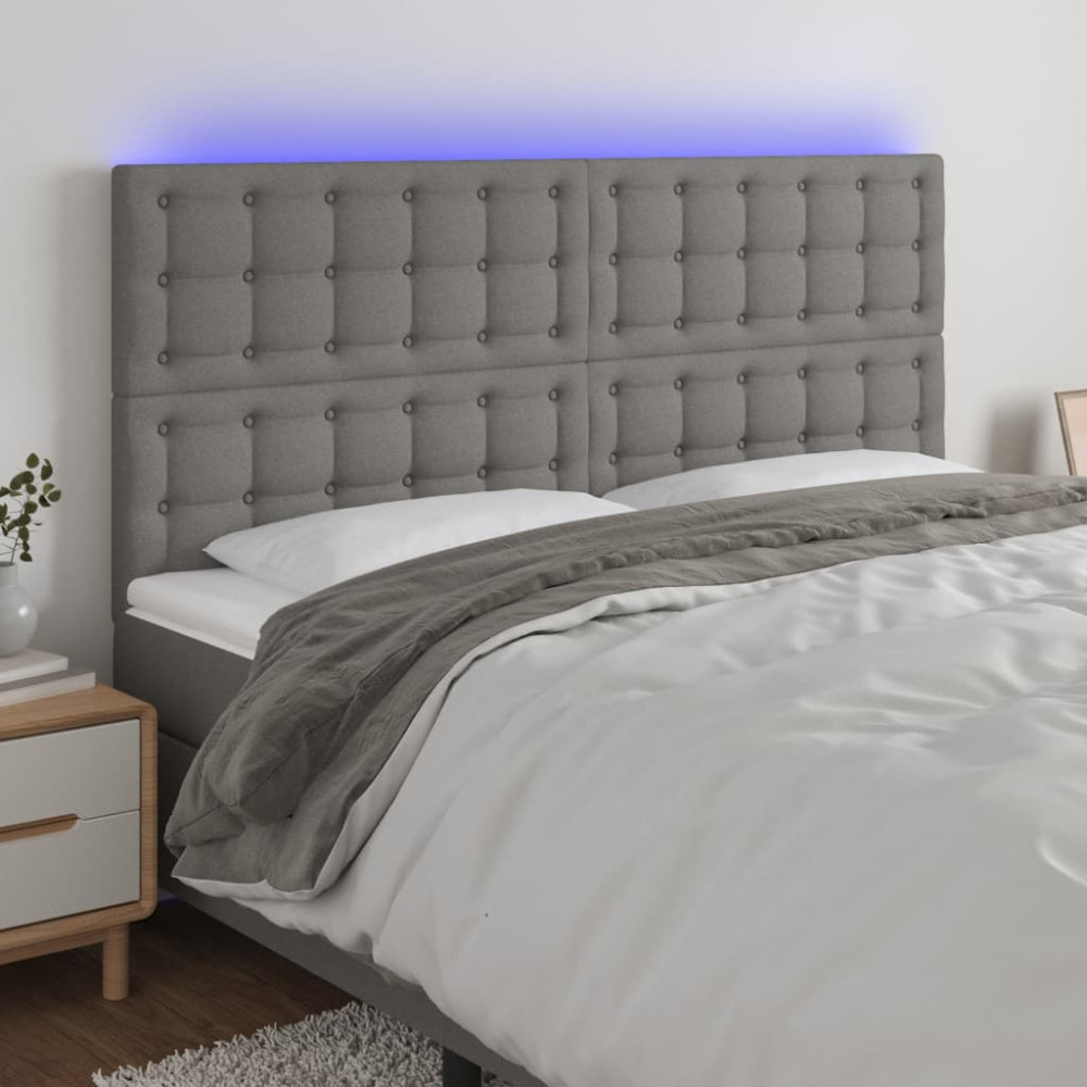Produktbild för Sänggavel LED mörkgrå 180x5x118/128 cm tyg