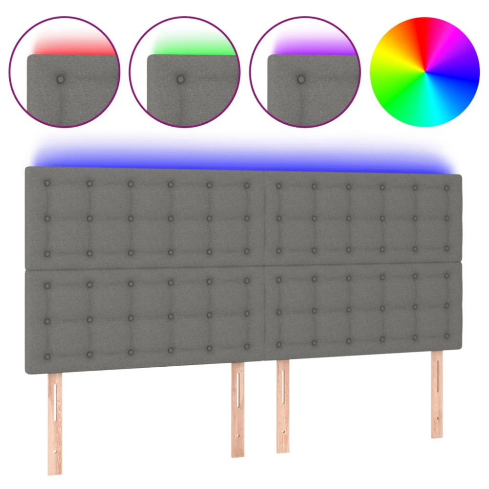 Produktbild för Sänggavel LED mörkgrå 180x5x118/128 cm tyg