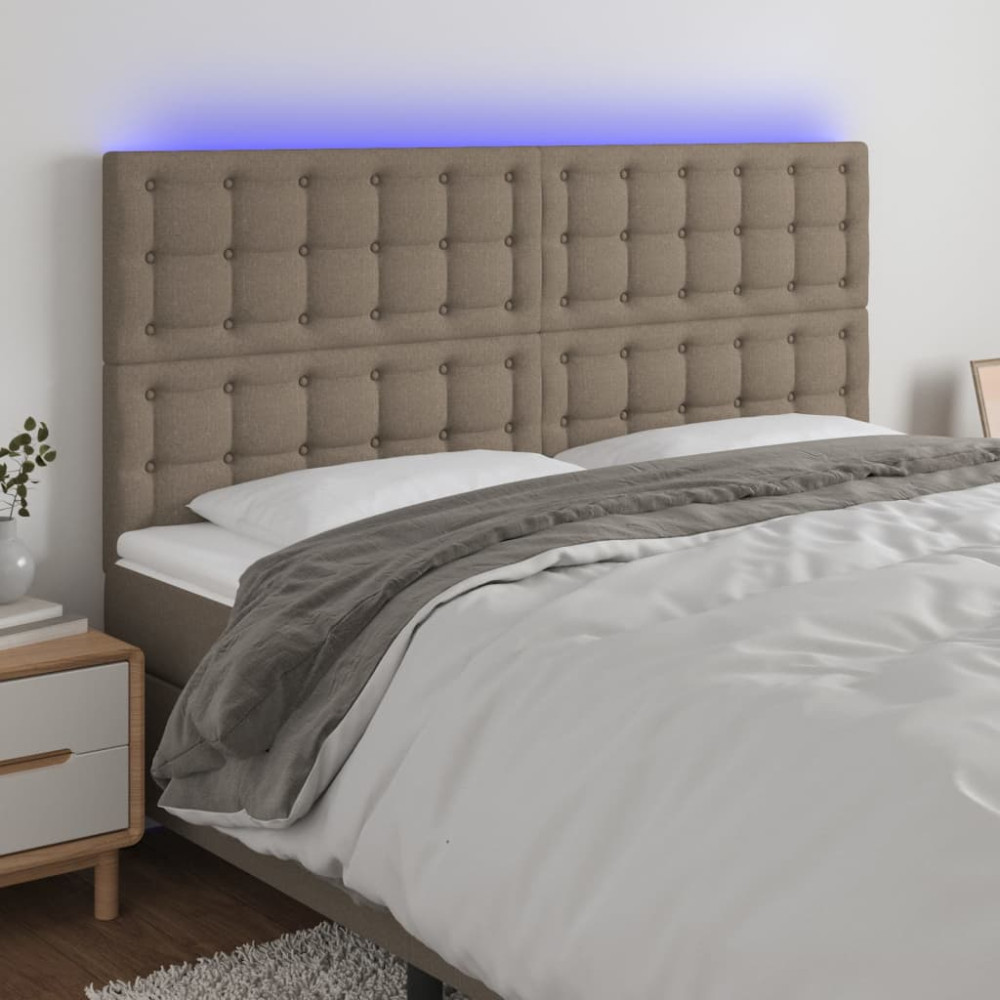 Produktbild för Sänggavel LED taupe 180x5x118/128 cm tyg