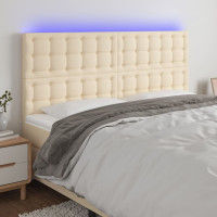 Produktbild för Sänggavel LED gräddvit 180x5x118/128 cm tyg