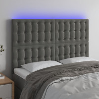 Produktbild för Sänggavel LED mörkgrå 144x5x118/128 cm sammet