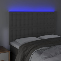 Produktbild för Sänggavel LED mörkgrå 144x5x118/128 cm sammet