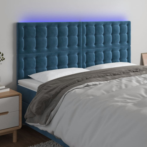 vidaXL Sänggavel LED mörkblå 200x5x118/128 cm sammet