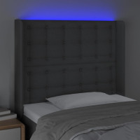 Produktbild för Sänggavel LED mörkgrå 83x16x118/128 cm tyg