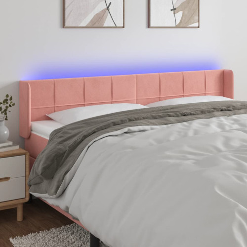 vidaXL Sänggavel LED rosa 183x16x78/88 cm sammet