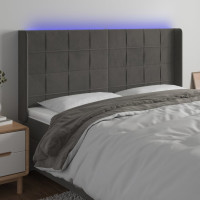 Produktbild för Sänggavel LED mörkgrå 183x16x118/128 cm sammet