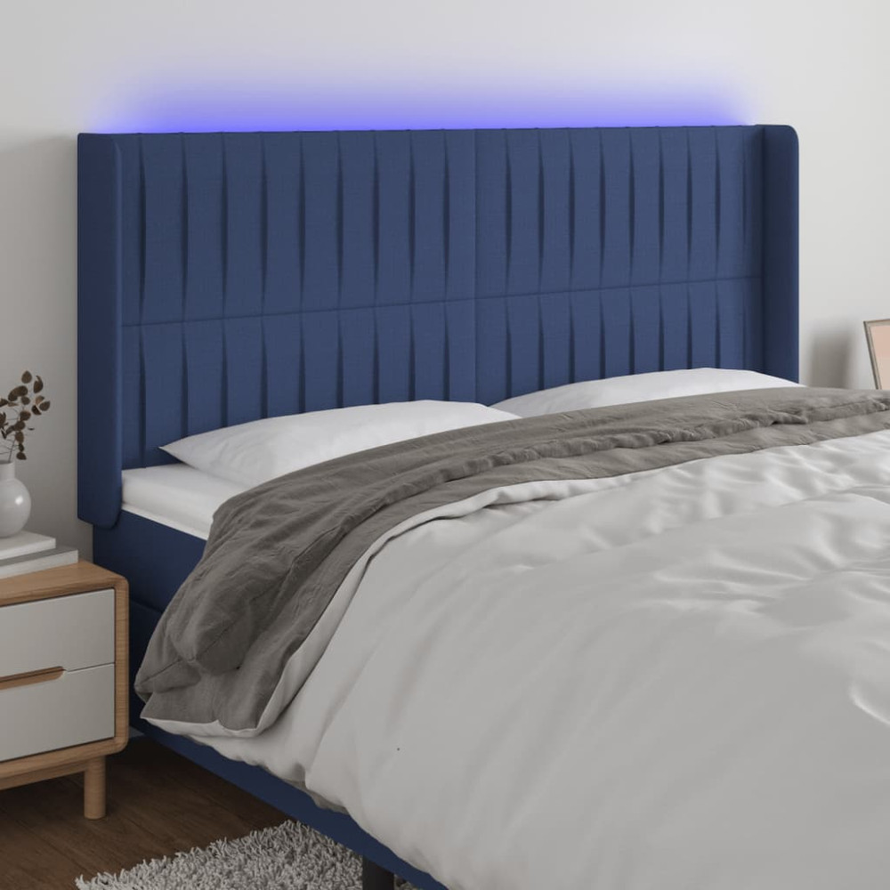 Produktbild för Sänggavel LED blå 183x16x118/128 cm tyg