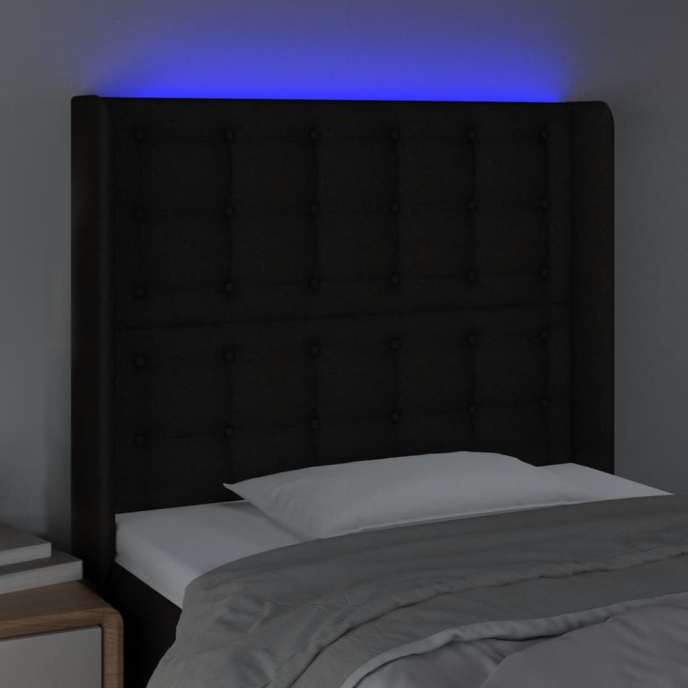 Produktbild för Sänggavel LED svart 83x16x118/128 cm tyg