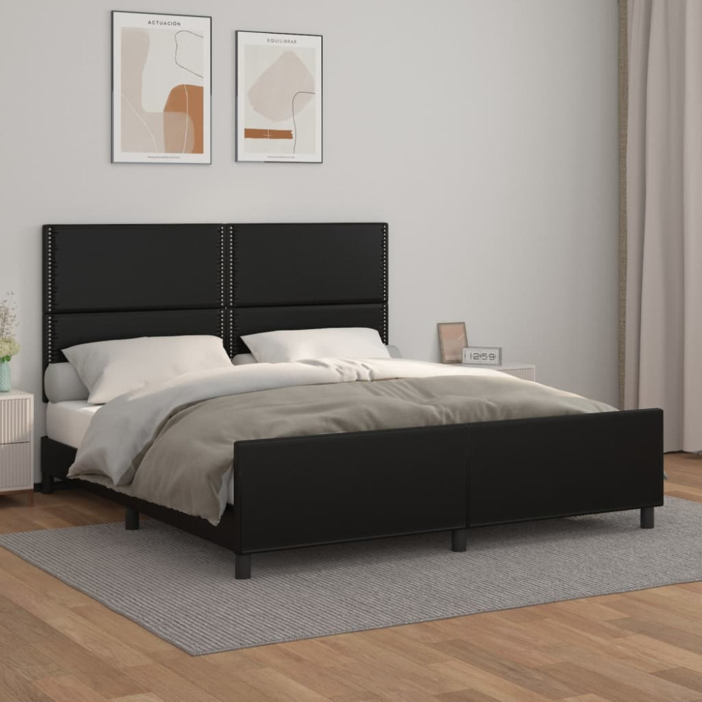 Produktbild för Sängram med huvudgavel svart 180x200 cm konstläder