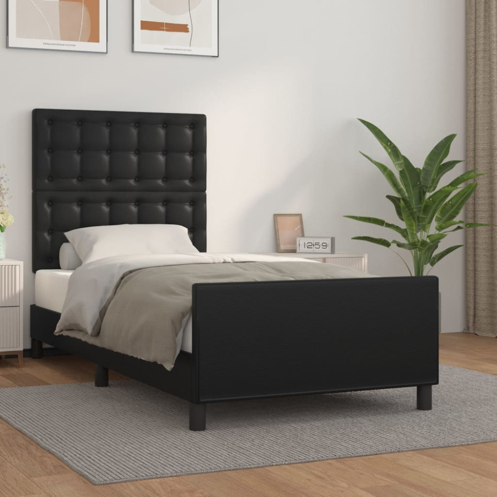 Produktbild för Sängram med huvudgavel svart 90x190 cm konstläder