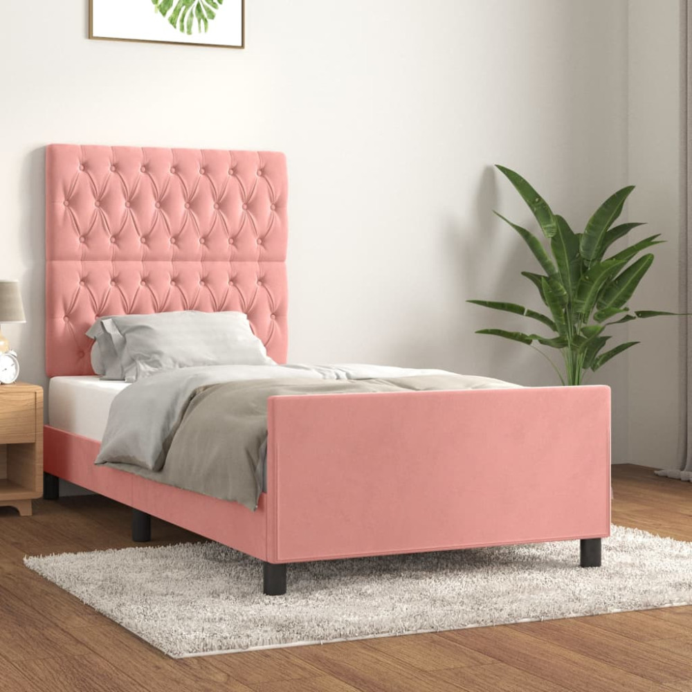 Produktbild för Sängram med huvudgavel rosa 90x190 cm sammet