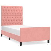 Produktbild för Sängram med huvudgavel rosa 90x190 cm sammet