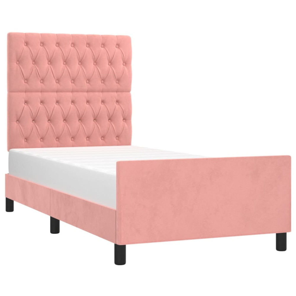 Produktbild för Sängram med huvudgavel rosa 90x190 cm sammet