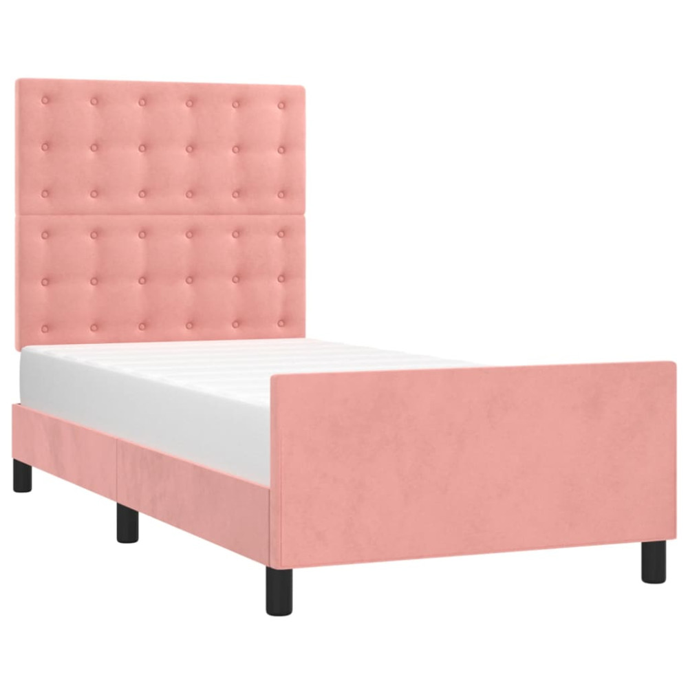 Produktbild för Sängram med huvudgavel rosa 90x190 cm sammet
