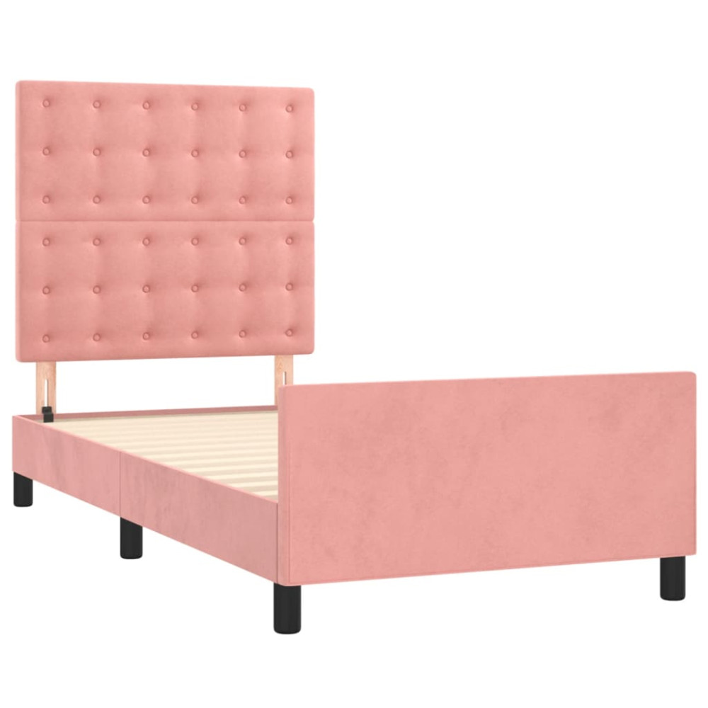 Produktbild för Sängram med huvudgavel rosa 90x190 cm sammet