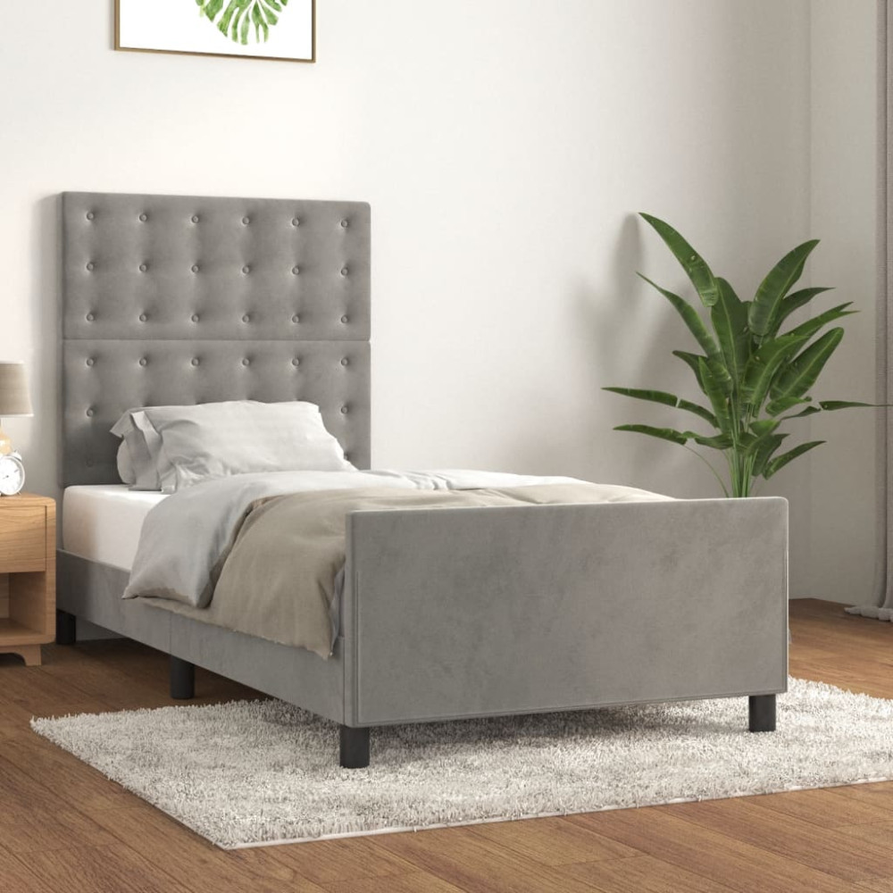 Produktbild för Sängram utan madrass ljusgrå 90x200 cm sammet
