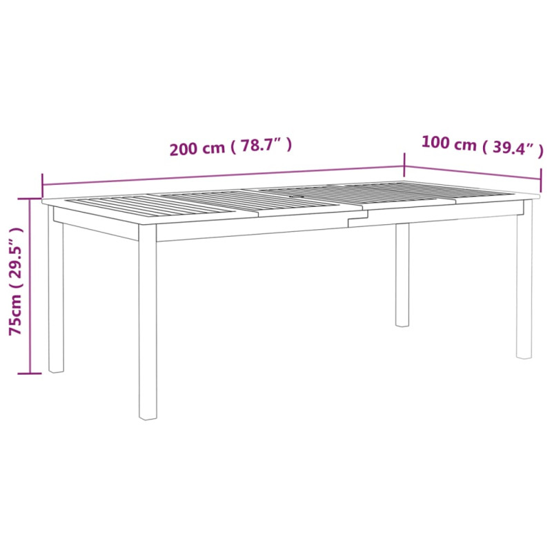 Produktbild för Trädgårdsbord grå 200x100x75 massivt akaciaträ