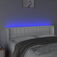 Produktbild för Sänggavel LED vit 147x16x78/88 cm konstläder