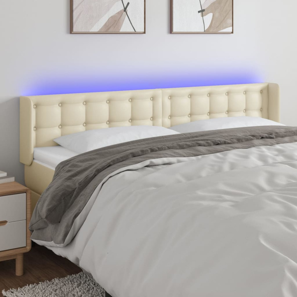 Produktbild för Sänggavel LED gräddvit 183x16x78/88 cm konstläder