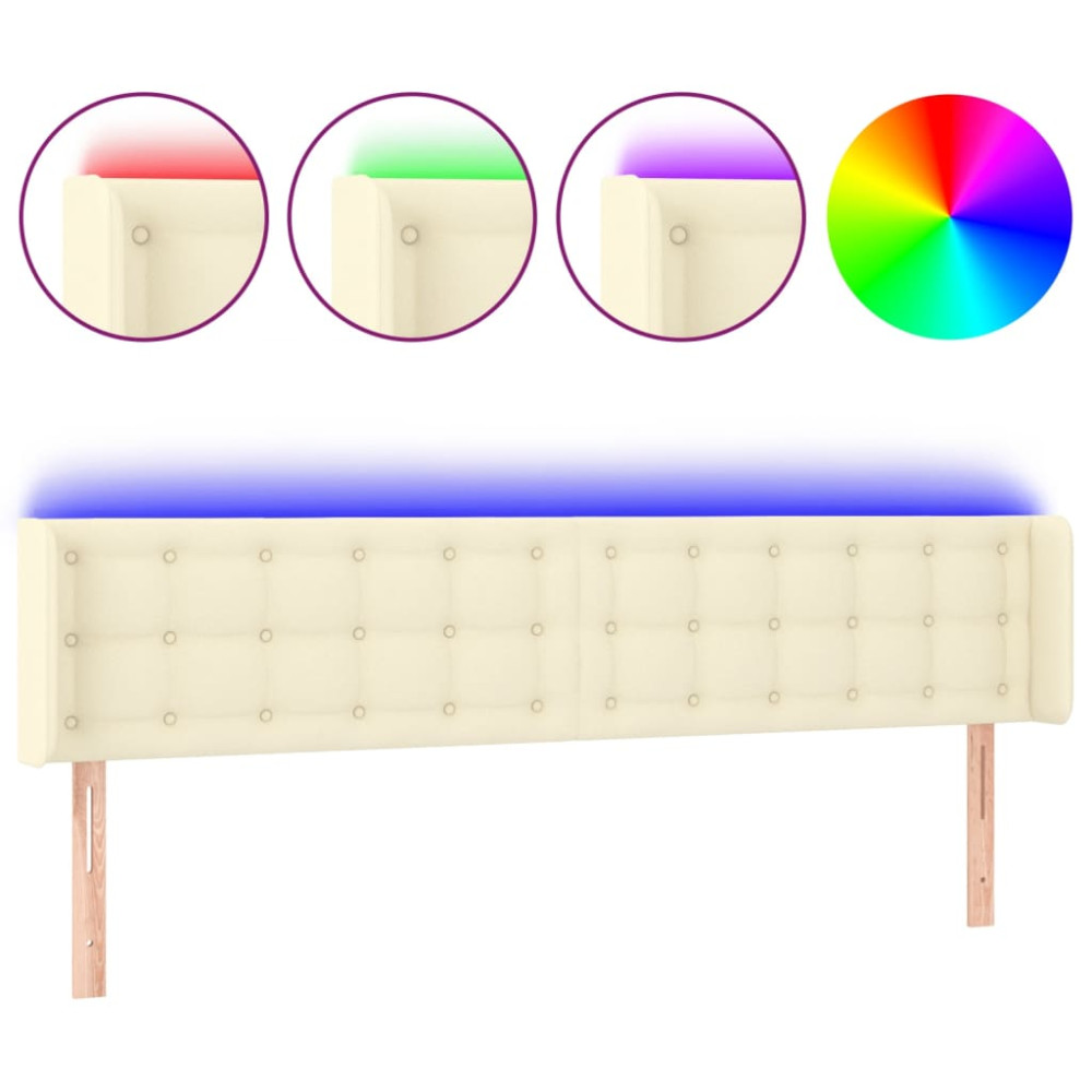 Produktbild för Sänggavel LED gräddvit 183x16x78/88 cm konstläder
