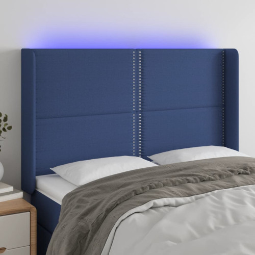 vidaXL Sänggavel LED blå 147x16x118/128 cm tyg