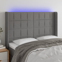 Produktbild för Sänggavel LED mörkgrå 147x16x118/128 cm tyg