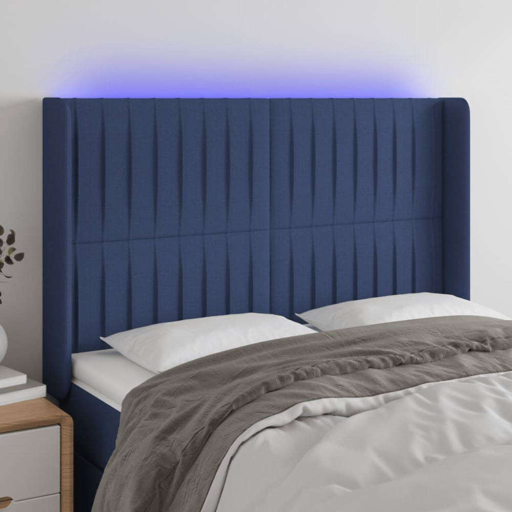 Produktbild för Sänggavel LED blå 147x16x118/128 cm tyg