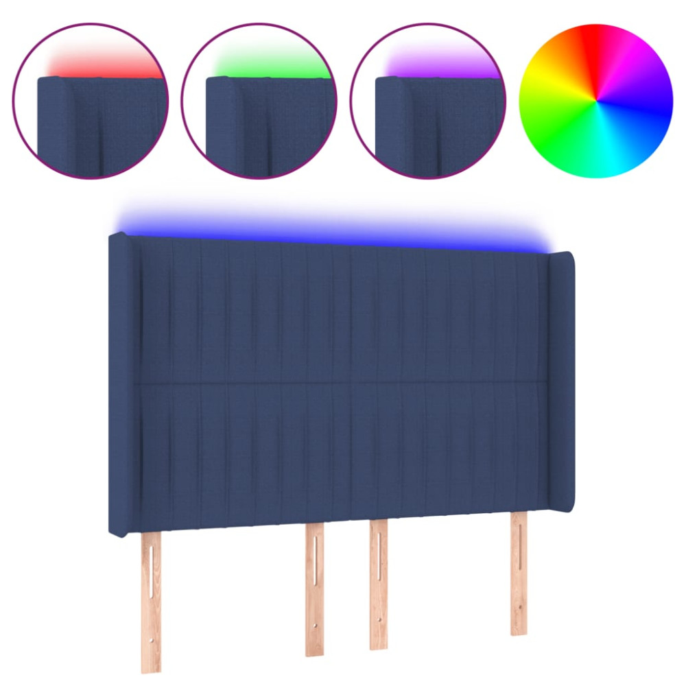Produktbild för Sänggavel LED blå 147x16x118/128 cm tyg